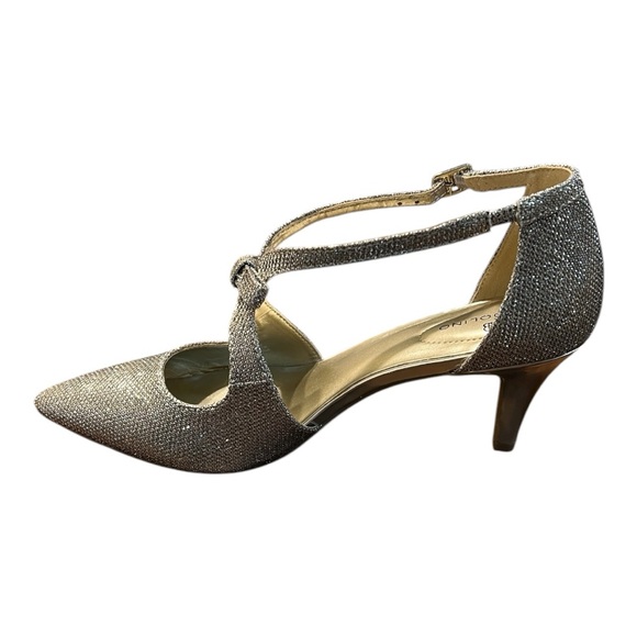 Bandolino Zeffer Kitten Pump Glitter Uppers Front Bow Wishbone Buckle 7 M - Picture 6 of 11